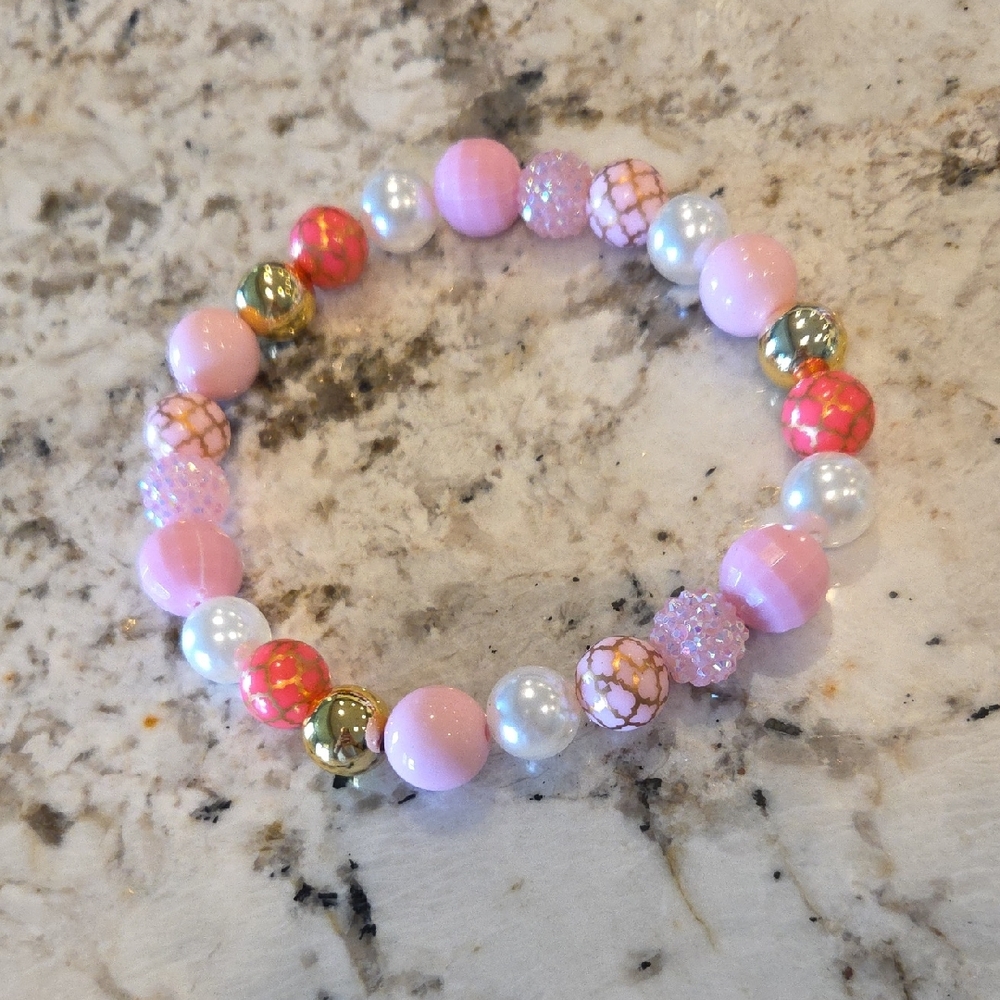 Pink and Gold Beaded Dog Necklace